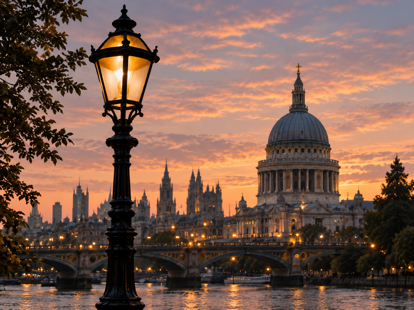 London street at dusk warm atmospheric